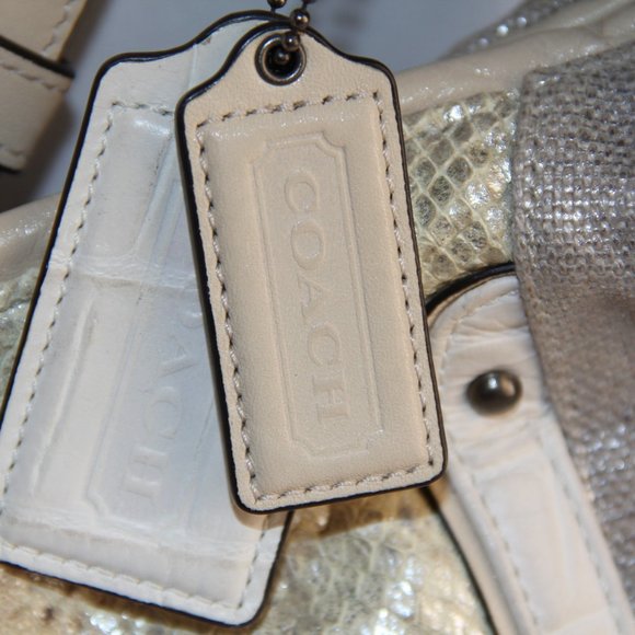 Coach Kristin Python & Silver Linen Large Hobo Bag - Picture 10 of 12